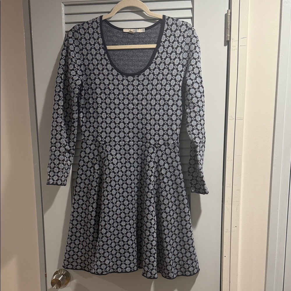 Boden Blue and Silver Long Sleeve Dress
